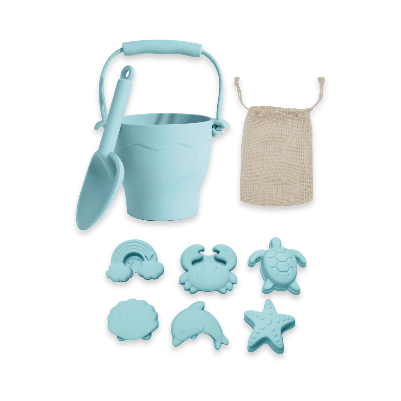 Silicone 8 piece bucket and spade beach set