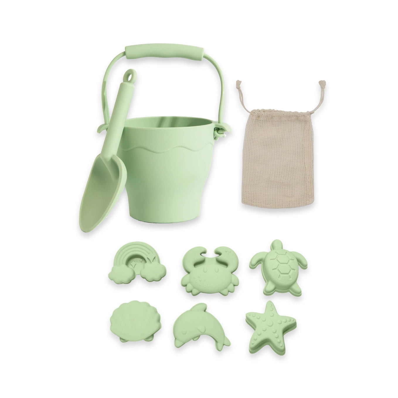 Silicone 8 piece bucket and spade beach set