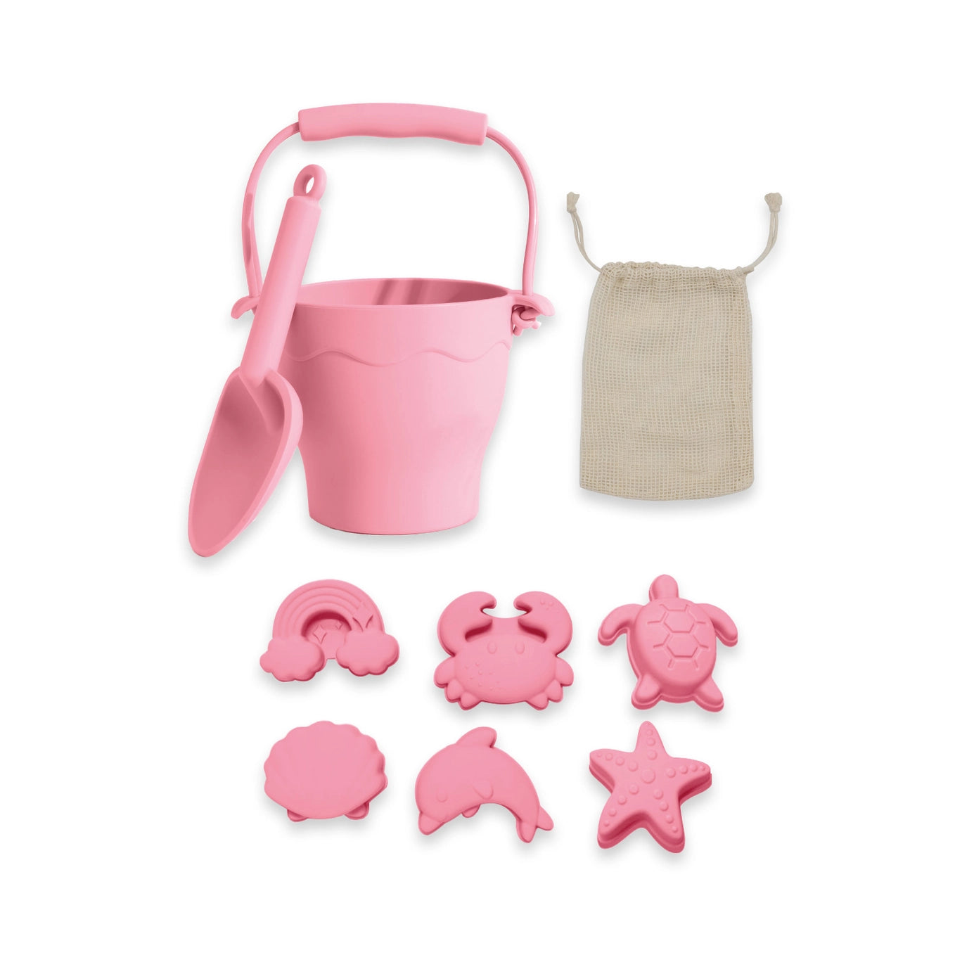 Silicone 8 piece bucket and spade beach set